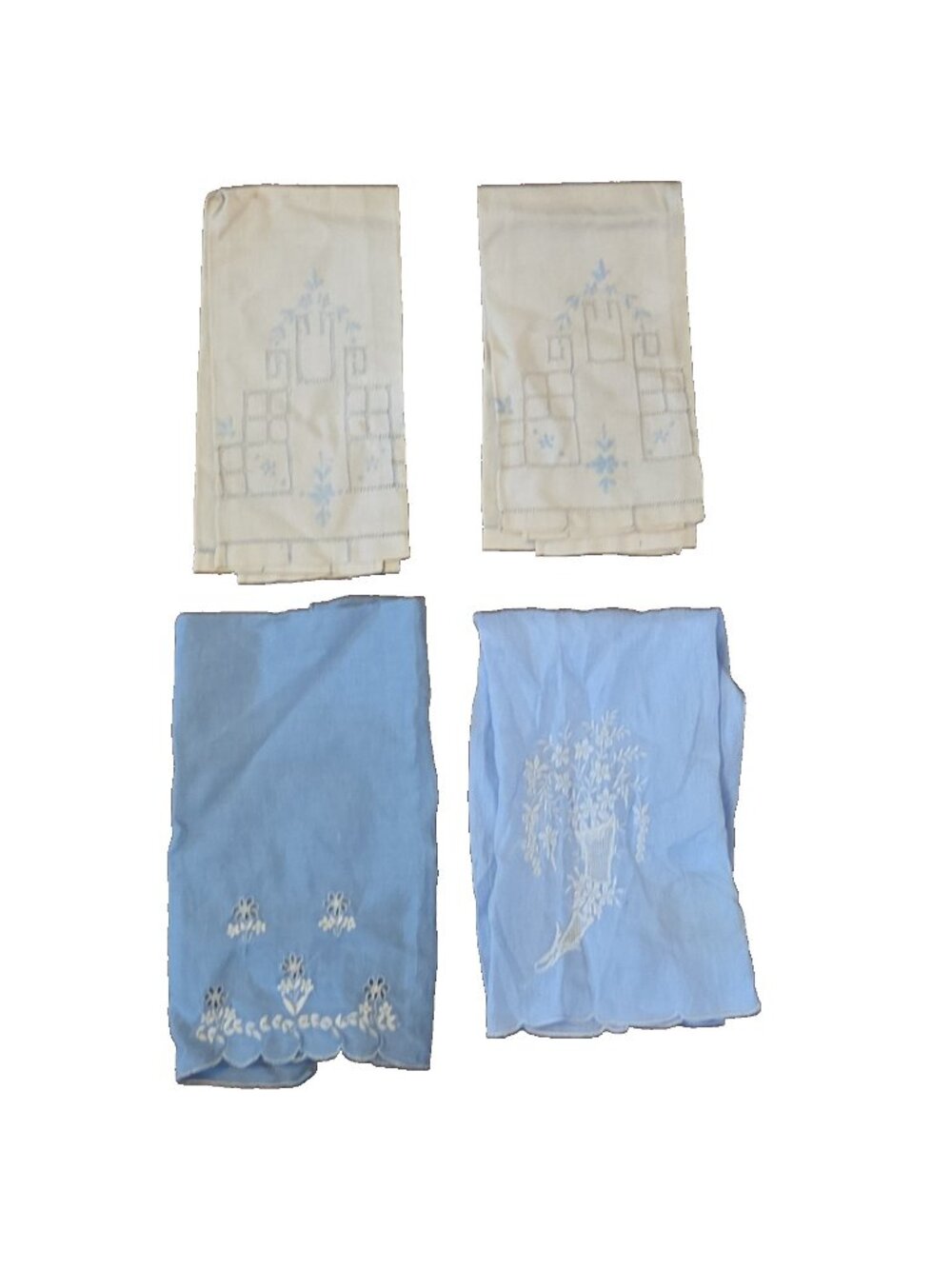 4 Vintage Blue and White Embroidered Hand or Tea Towels AS IS Crafting